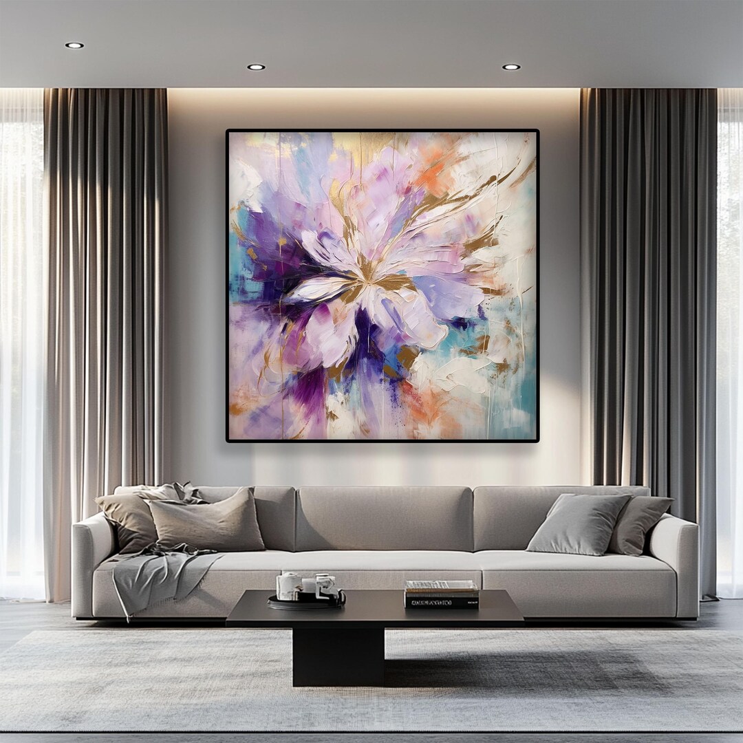 Purple Flower Oil Painting: Gold Abstract Textured Wall Art - Etsy