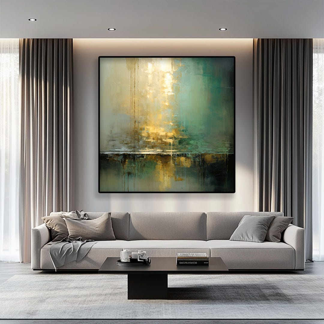 Handmade Abstract Oil Painting: Green Gold Textured Canvas Art - Etsy