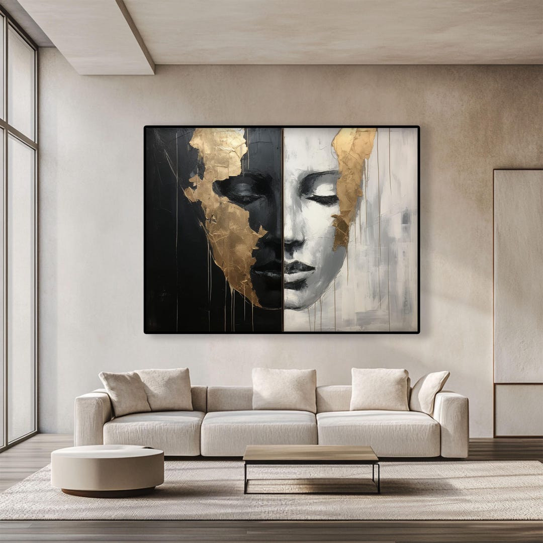 Textured Abstract Oil Painting: Black, Gold & White Canvas Art - Etsy
