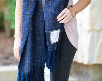 30. Scripture Scarf - Oversized Navy Oblong