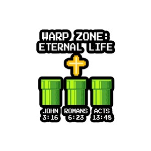 Eternal Life Sticker 8-Bit Retro Christian Bubble-Free Vinyl Sticker Warped Pixel Faith Jesus Saves Bible Verse Laptop Decal