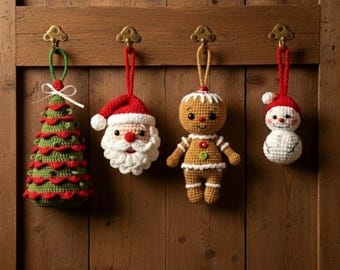 Christmas Ornament Crochet Pattern set | Santa, Gingerbread , Snowman & Tree | Amigurumi Christmas Decoration PDF
