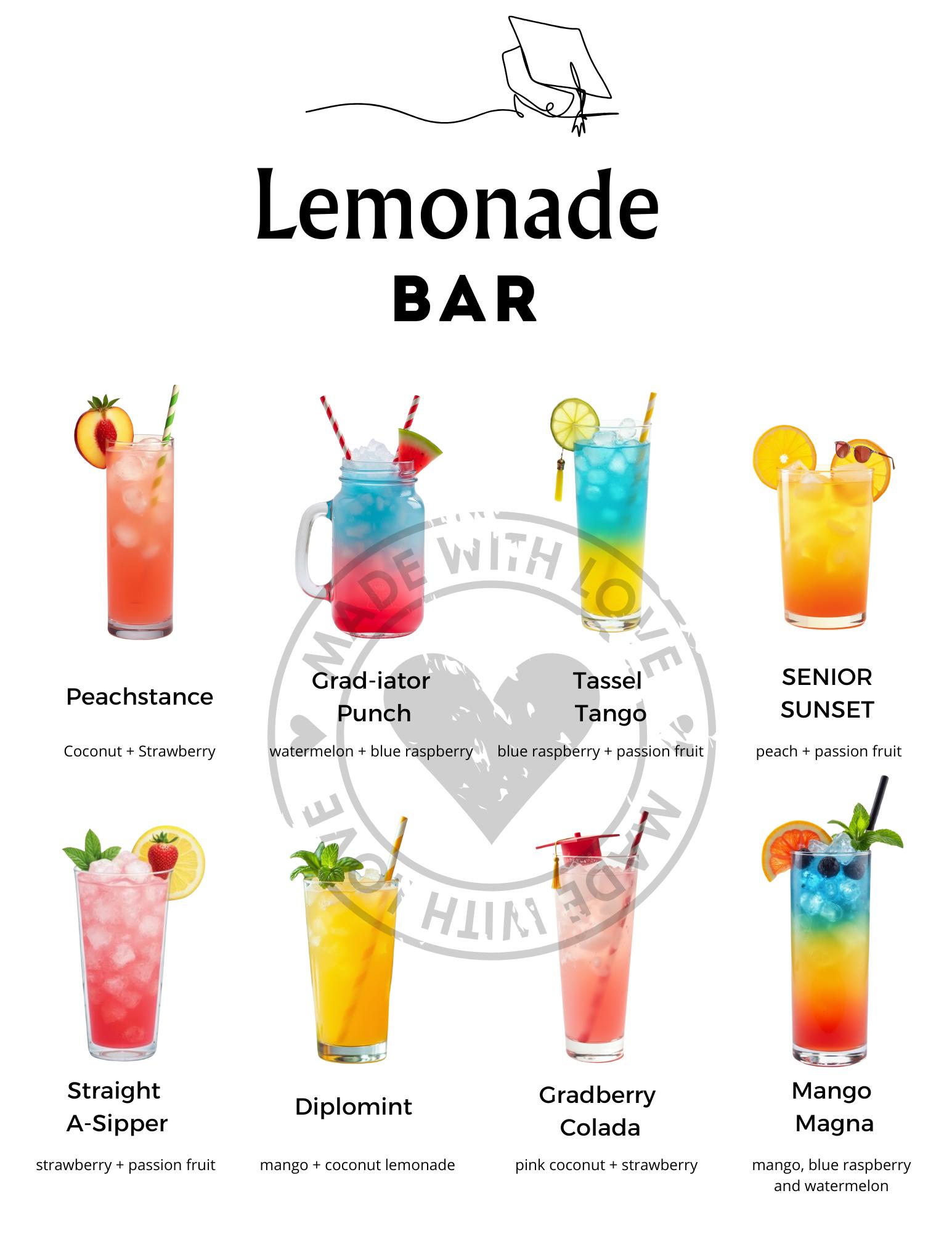 Graduation Party Lemonade Bar Menu PRINTABLE