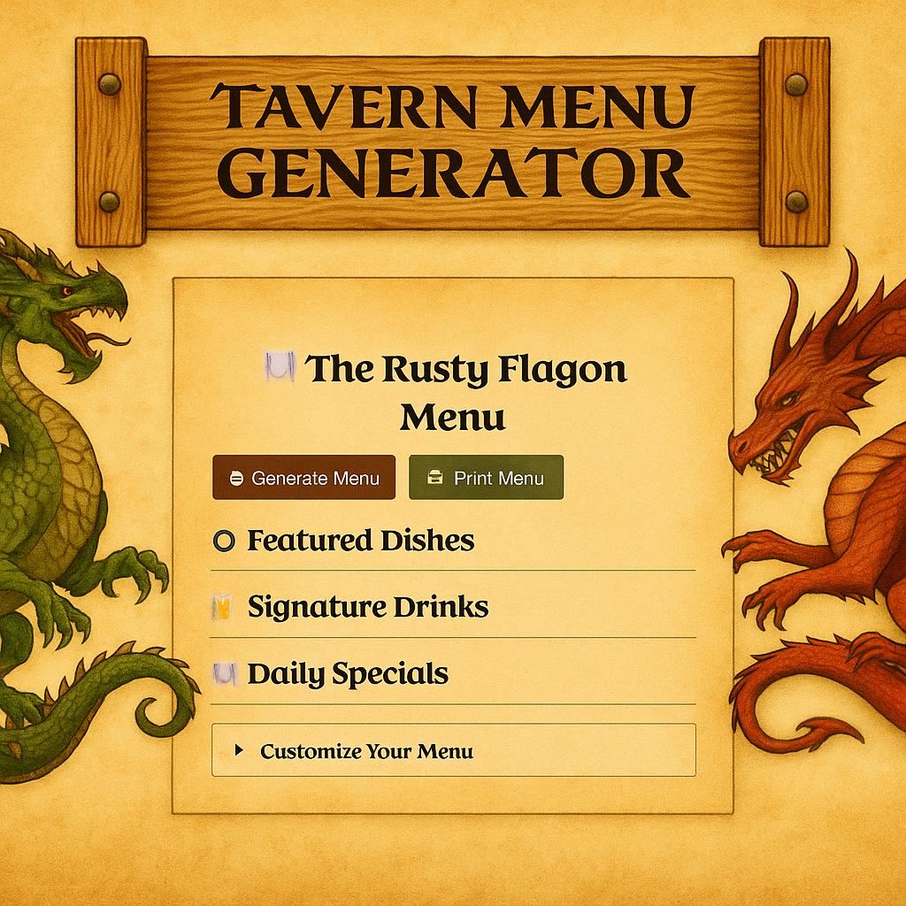 Fantasy Tavern Menu Generator: Printable TTRPG Tool, Customizable ...