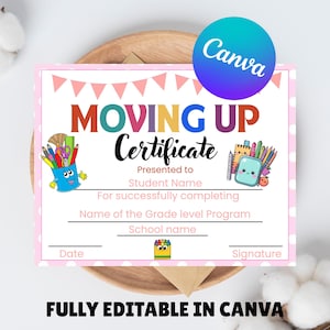 Editable Moving Up Certificate | Preschool Graduation | Daycare Certificate | Canva Template | Homeschool | End of School Year