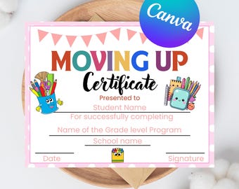 Editable Moving Up Certificate | Preschool Graduation | Daycare Certificate | Canva Template | Homeschool | End of School Year