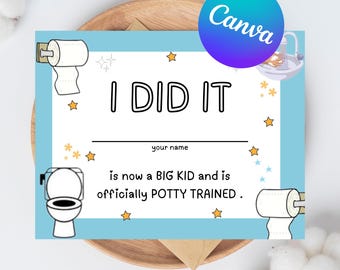 Potty Training Certificate, Toilet Training Diploma, Potty Training Award for Toddlers, Printable Digital Download, Kids Potty Training PDF