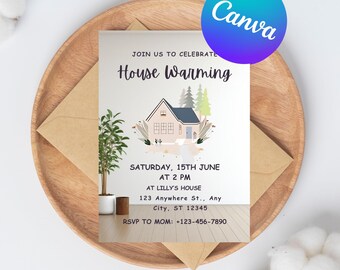 Editable Housewarming Invitation • Welcome Home or Home Sweet Home Party Invite • Green Watercolor House Template • Instant Download