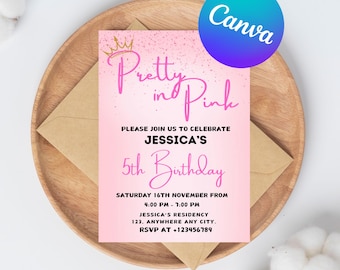 Pretty in Pink Invitation Editable Girl Birthday Party Invite Template Teen Girl's All Pink Printable Cards Digital Download