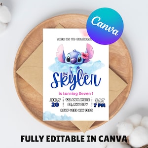 Editable Stitch Birthday Invitation Template, Printable Birthday Party Invitations, Digital Kids Party Invite Boys & Girls Bday Card Evite