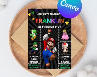 Invitación editable de Super Mario, invitación de cumpleaños de Mario Bros., invitaciones imprimibles para fiesta de cumpleaños, plantilla digital para invitación de cumpleaños