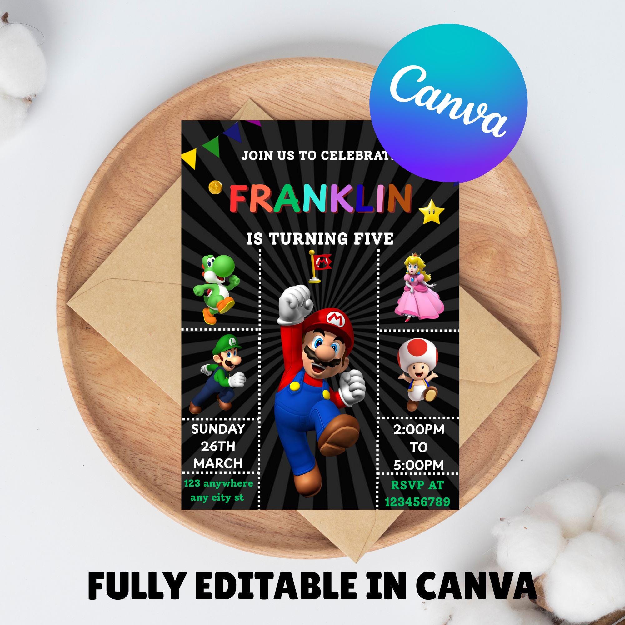 Editable Super Mario Invitation, Mario Bros Birthday Invitation ...