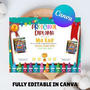 Preschool Graduation Certificate Diploma Printable, Editable Preschool Certificate, Personalized Graduation, Last Day of Preschool Diploma