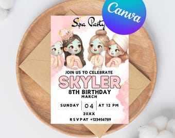 Girls Spa Birthday, Spa Party Birthday Invitation, Pamper Party Invite, Glam Party Birthday, Phone Invite, Print Invite, Canva Editable Temp