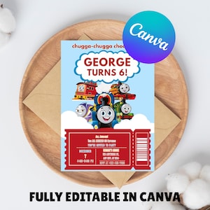 Invitación de cumpleaños editable de Thomas y sus amigos / Plantilla digital Canva / Invitación imprimible para fiesta / Cumpleaños infantiles / Entrénalos