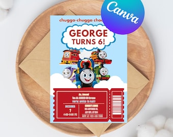 Editable Thomas The Tank Engine Birthday Invitation | Canva Digital Template | Printable Party Invite | Children’s Birthday | Train Them