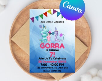 Monster birthday Invitation, printable Monsters University template, Editable monster inc evite halloween boo-day party, 1st Birthday Invite
