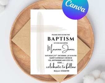 Purple Baptism Invitation Girl, Girls Christening Invitation Template, Purple Christening Invite Template, Purple Girls Baptism Invite