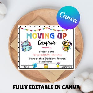 Certificato di passaggio di classe modificabile / Diploma di scuola materna / Certificato di asilo nido / Modello Canva / Istruzione parentale / Fine anno scolastico