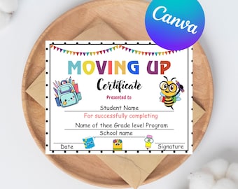 Editable Moving Up Certificate | Preschool Graduation | Daycare Certificate | Canva Template | Homeschool | End of School Year