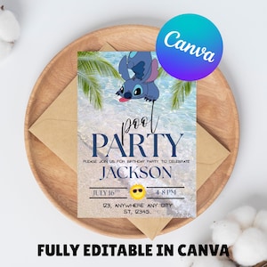 Stitch Pool Party Birthday Invitation for Girl Editable Stitch Invitation Hawaii party invite tropical birthday invitation girl party