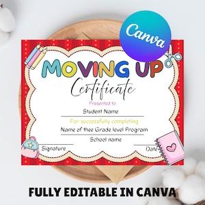 Editable Preschool Moving Up Certificate/ Prek Moving Up Certificate / Preschool Graduation Diploma / Certificate Template For Kids
