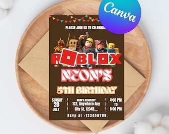 Editable Roblox Invitation, Roblox Invite, Game Party, Roblox Boys Birthday Invitation Template, Game Birthday, Kids Roblox, Canva
