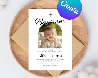 Baptism Invitation Template Christening Invitation Minimalist Baptism Invite for Boys Baptism Invite with Photo Instant Download Printable