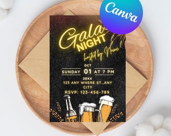 Editable Gala Night Party Invitation | Gala Fundraiser Banquet Invitation | Business Corporate Awards Night Invite | Custom Canva Template
