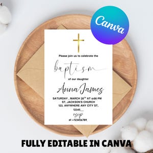 Boho Baptism Invitation Template, Minimalist Baptism Invitation, Baptism Invitation Instant Download, Simple Baptism Invite Invite DIY