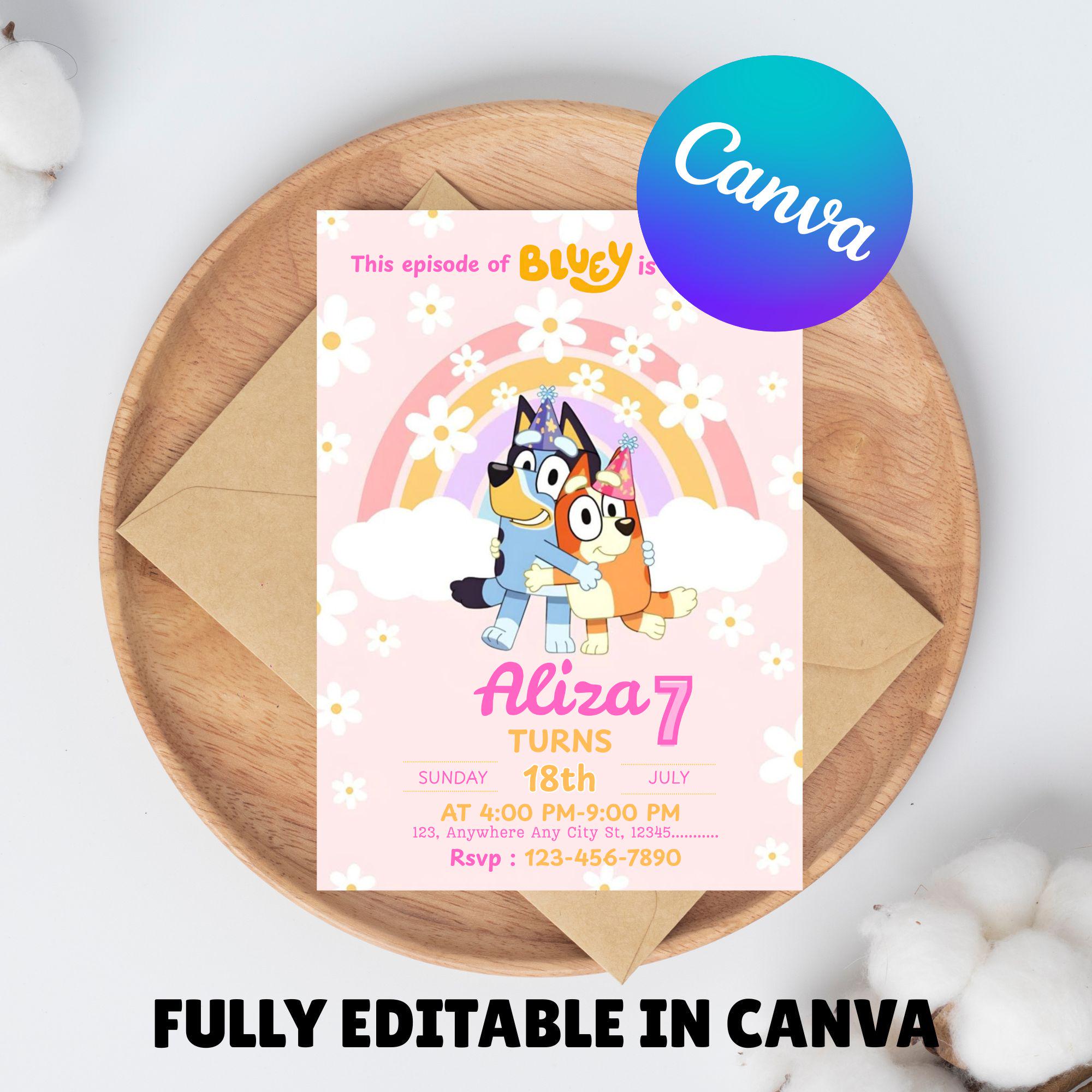 Bluey birthday invitation. birthday invitation, Birthday Girl party invite, bluey birthday party invite, Bday Party Invite, Canva Editable