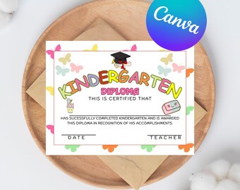 Editable Kindergarten Graduation Diploma Personalized Graduation Certificate Last Day of Kindergarten Diploma Certificate