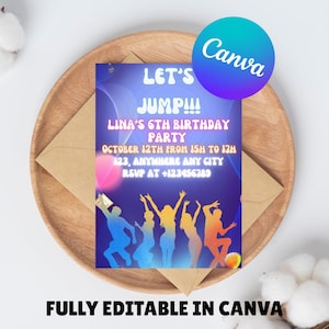 Trampoline Park Party Birthday Invitation, Jump Party Invitation, Trampoline Park Invites, Let&#39;s Jump Party, Digital Editabale Printable