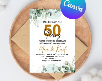 50th Birthday Invitation Template 50th Digital Invite with Photo Instant Download Fifty and Fabulous Minimalist Birthday Printable Him Her