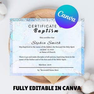 Plantilla de certificado de bautismo, descarga instantánea, plantilla de certificado de bautismo editable, certificado de bautismo imprimible, bautismo en agua