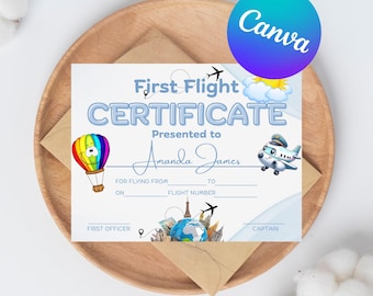First Flight Certificate For Kids, Editable Toddler's First Flight Award, Kids Certificate Bravery Award For Airplane Flight, Keepsake