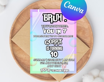 Bruh It's My Birthday Invitation, Bruh Neon Invitation, BRUH YOU IN? Neon Gamer Birthday Invitation, Teenager Invite, Editable Canva