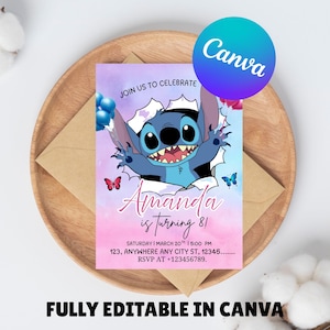 Editable Stitch Birthday Party Invitation Template, Stitch Bday evite , Cartoon Birthday Invitation, Stitch Birthday Party Invitation,
