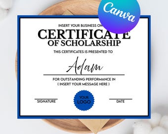 奨学金証明書、奨学金テンプレート、奨学金授与テンプレート、Canva テンプレート、コース証明書、修了証明書。