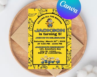 Invitación de cumpleaños editable de Minion para niños, invitación de cumpleaños para niños, invitación de cumpleaños editable con temática de Minion, cumpleaños de niñas, invitación para niños