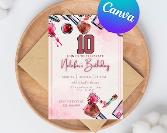 Editable Glitz and Glam Party Pink And Gold Spa Party Invitation Birthday Party Invitation CANVA EDITABLE Instant download