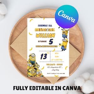 Editable Minions Birthday Invitation,Yellow Minions Invitation ,Minions Birthday Party,Printable Minions Invite, Minions Themed Party Invite