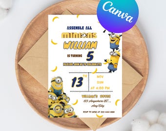 Editable Minions Birthday Invitation,Yellow Minions Invitation ,Minions Birthday Party,Printable Minions Invite, Minions Themed Party Invite