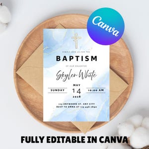 Baptism Invitation Template, Modern Baptism Invite, Minimalist Baptism Invite, Simple Baptism Invite, Minimal Aesthetic Boy Invitation