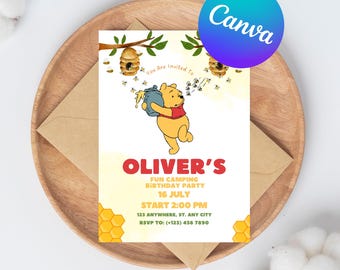 Winnie the Pooh Birthday Party Invitation Template, Winnie the Pooh Personalized Kids Birthday Invitation