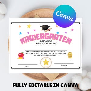 Certificado de graduación de jardín de infantes, Diploma de jardín de infantes, Certificado de jardín de infantes, Recursos para docentes, Plantilla de certificado personalizable