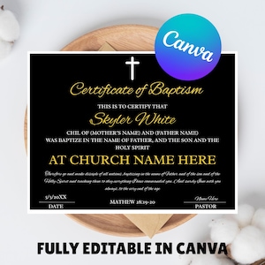 Certificado de Bautismo, Certificado de Bautismo Real, Certificado de Bautismo Imprimible, Certificado de Bautismo Negro, Plantilla Autoeditable