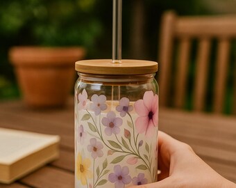 Verre à siroter Birth Flower : Récipient en verre trempé de 16 oz