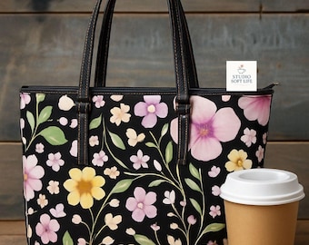 Sac à bandoulière fleuri en cuir PU : sac cabas tendance pour femmes