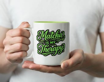 Matcha Is My Therapy Mug | Accent Coffee Mug, 11oz